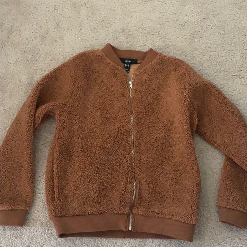 Forever 21 Brown Teddy Zip Up